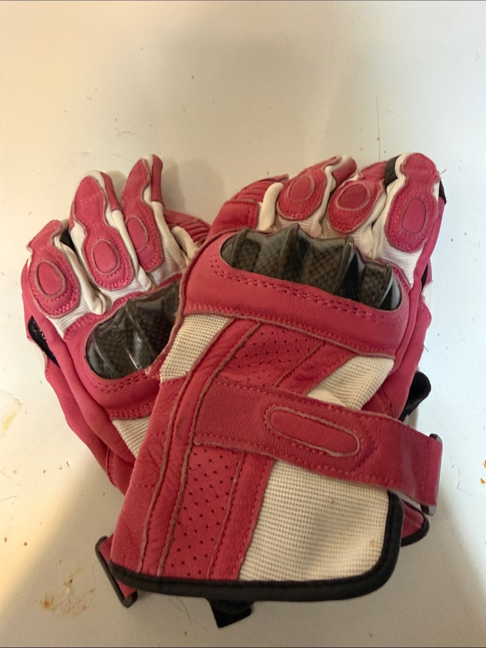 Women's Pink Protective Motorcycle Gloves with Adjustable Strap